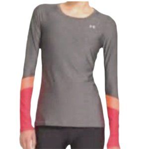 UNDER ARMOUR Long Sleeve Athletic Colorblock Gray Orange Pink Large